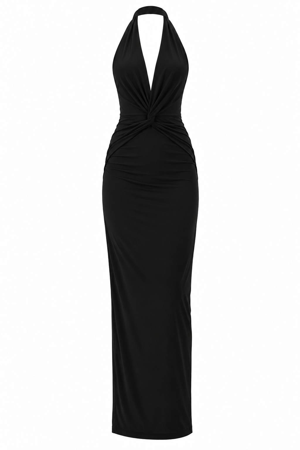 Ruched V-Neck Halter Midi Dress