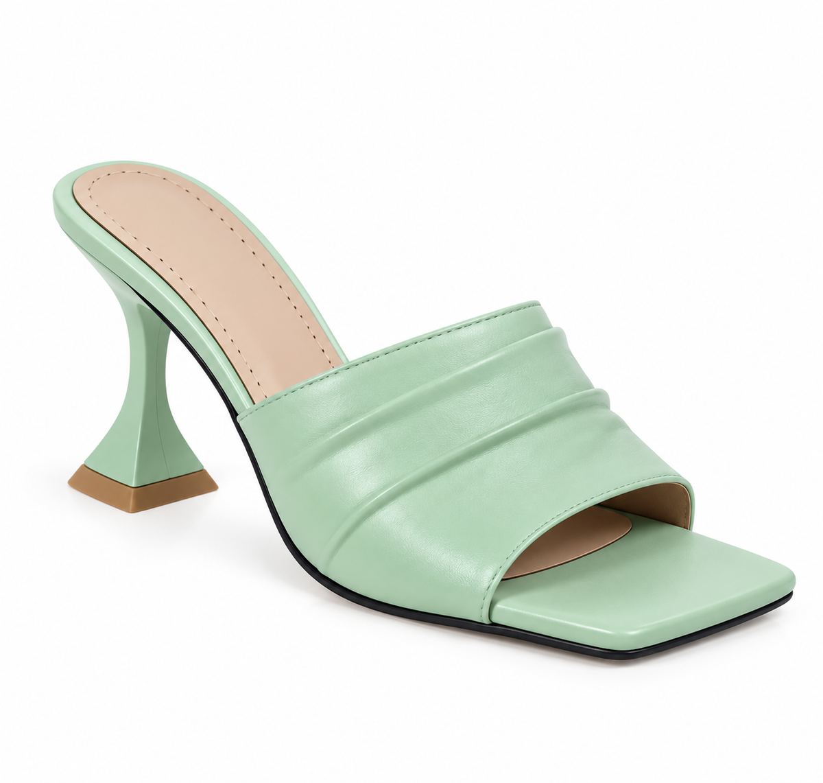 Ruched Square-Toe Heeled Mules