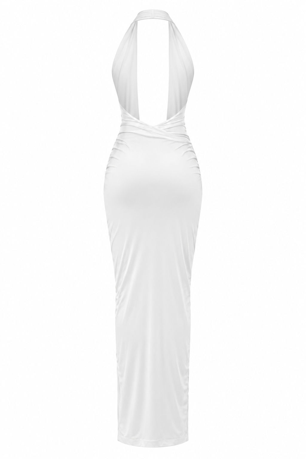 Ruched V-Neck Halter Midi Dress