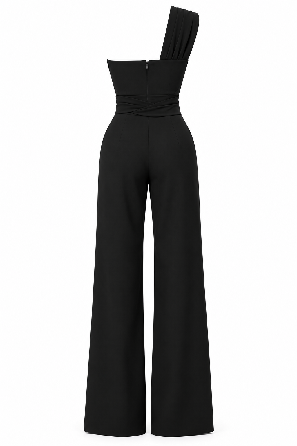 Draped One-Shoulder Wide-Leg Jumpsuit