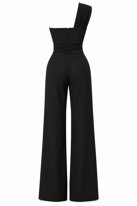 Draped One-Shoulder Wide-Leg Jumpsuit