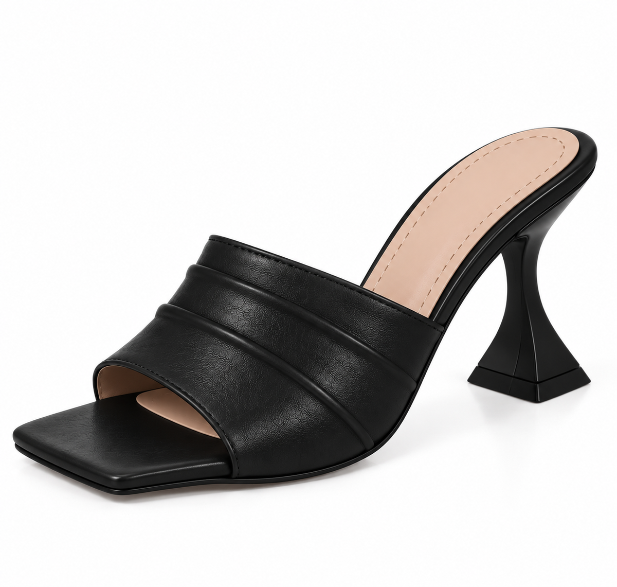 Ruched Square-Toe Heeled Mules