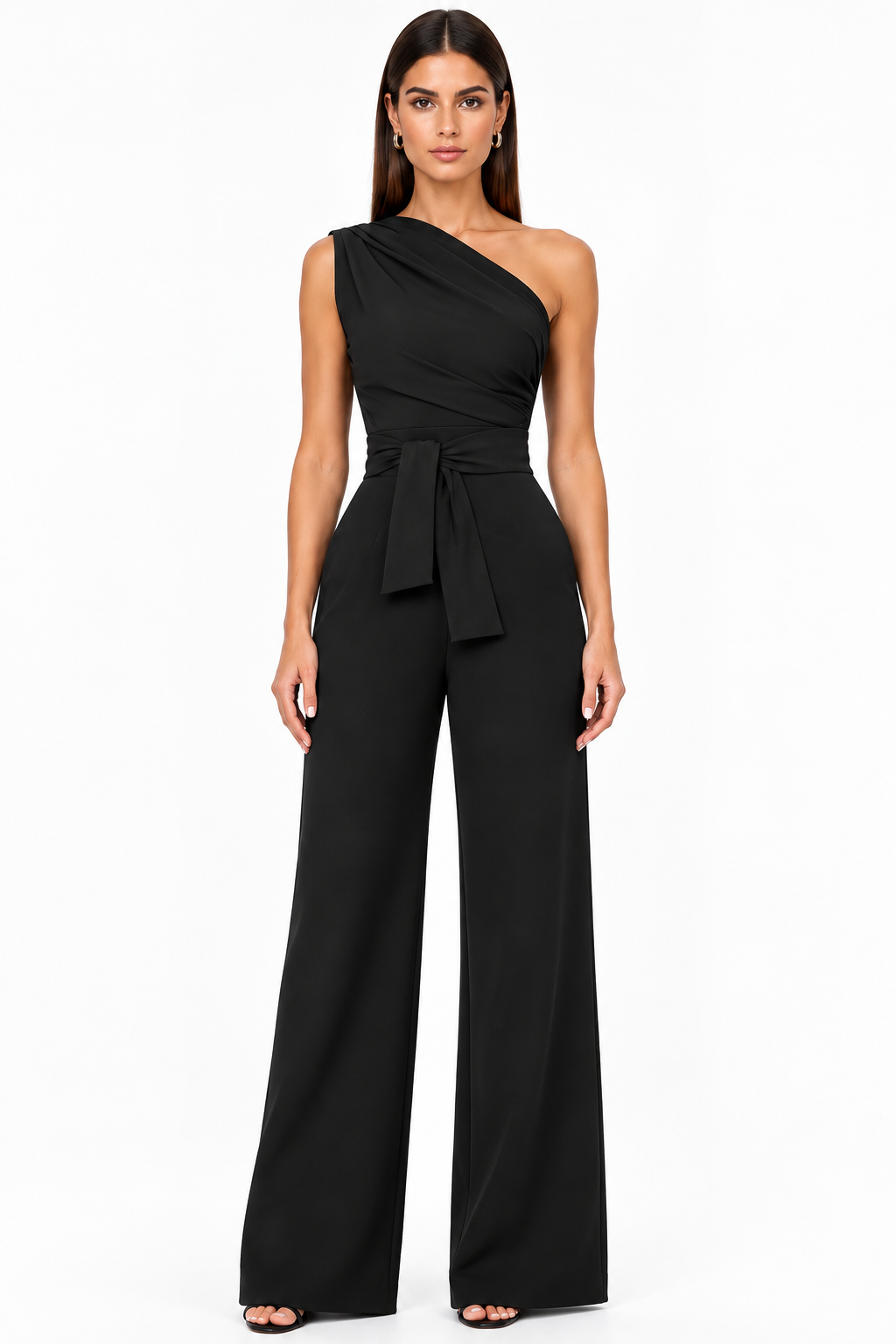Draped One-Shoulder Wide-Leg Jumpsuit