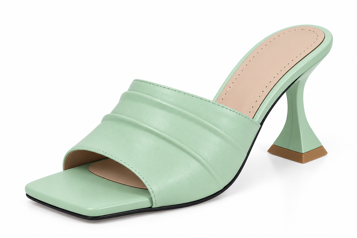 Ruched Square-Toe Heeled Mules