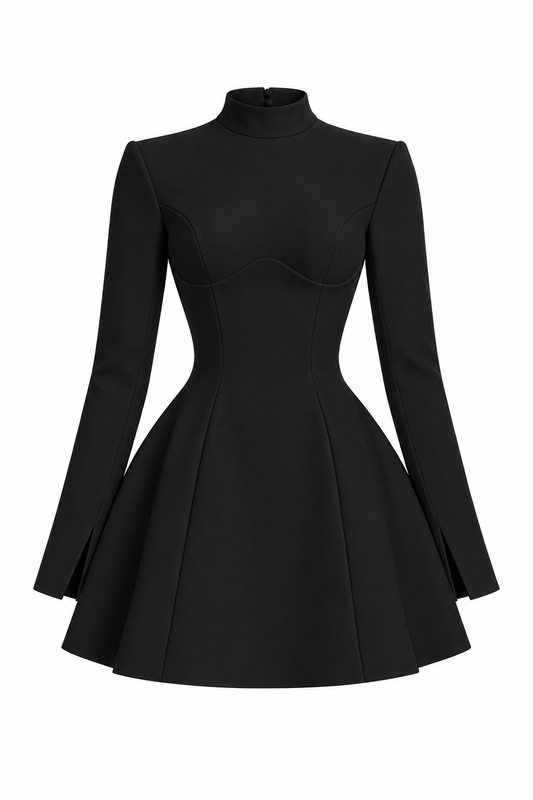 Ruched Long-Sleeve Mini Dress
