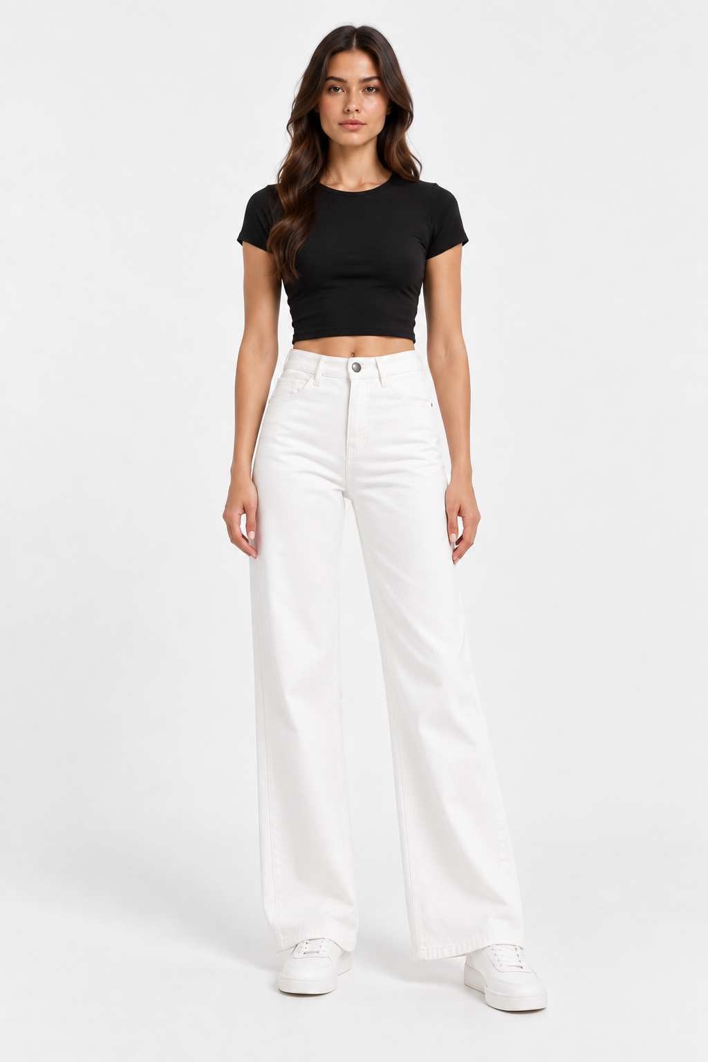 Pure White High-Rise Wide-Leg Jeans