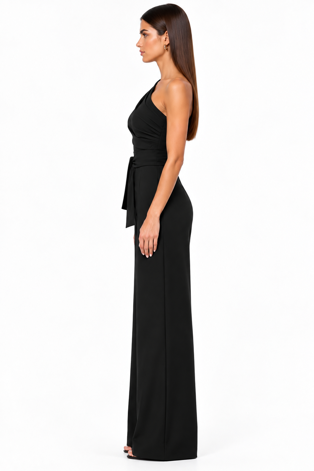 Draped One-Shoulder Wide-Leg Jumpsuit