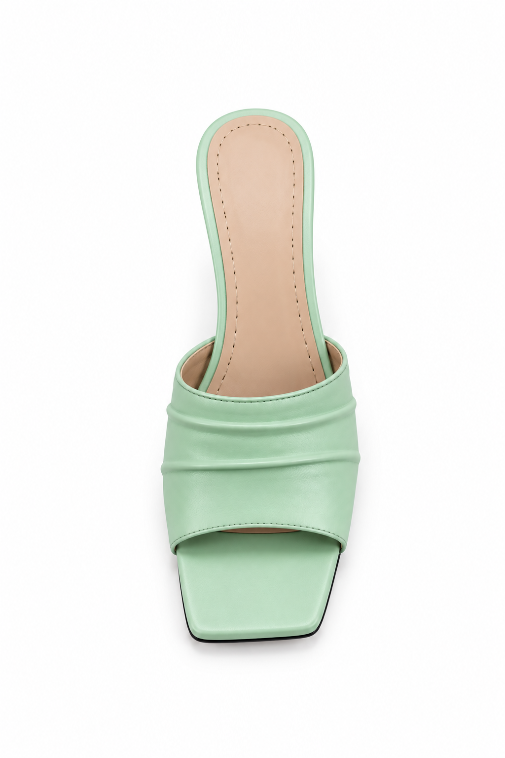Ruched Square-Toe Heeled Mules