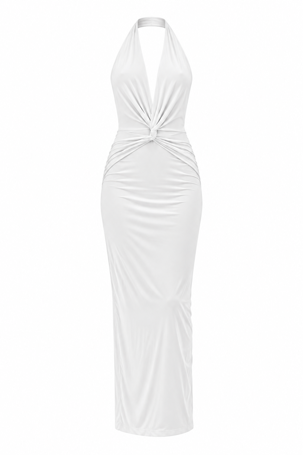 Ruched V-Neck Halter Midi Dress