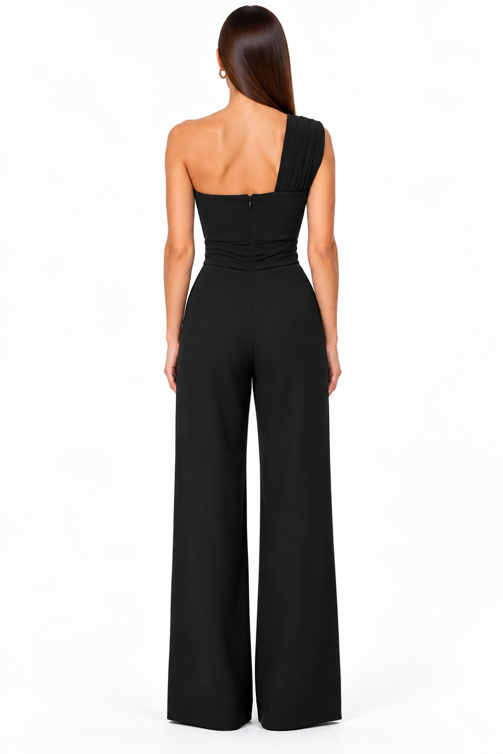Draped One-Shoulder Wide-Leg Jumpsuit