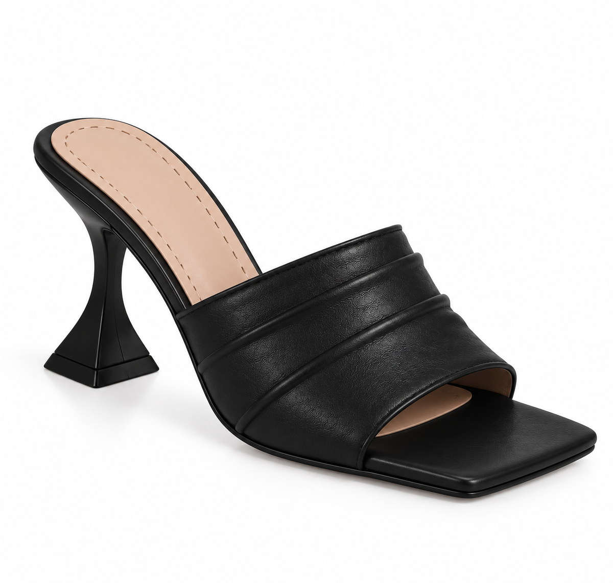 Ruched Square-Toe Heeled Mules