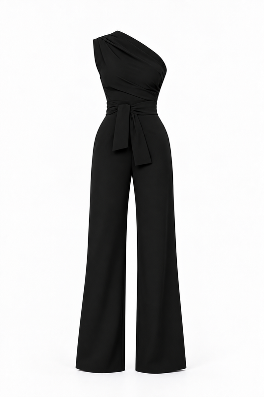 Draped One-Shoulder Wide-Leg Jumpsuit