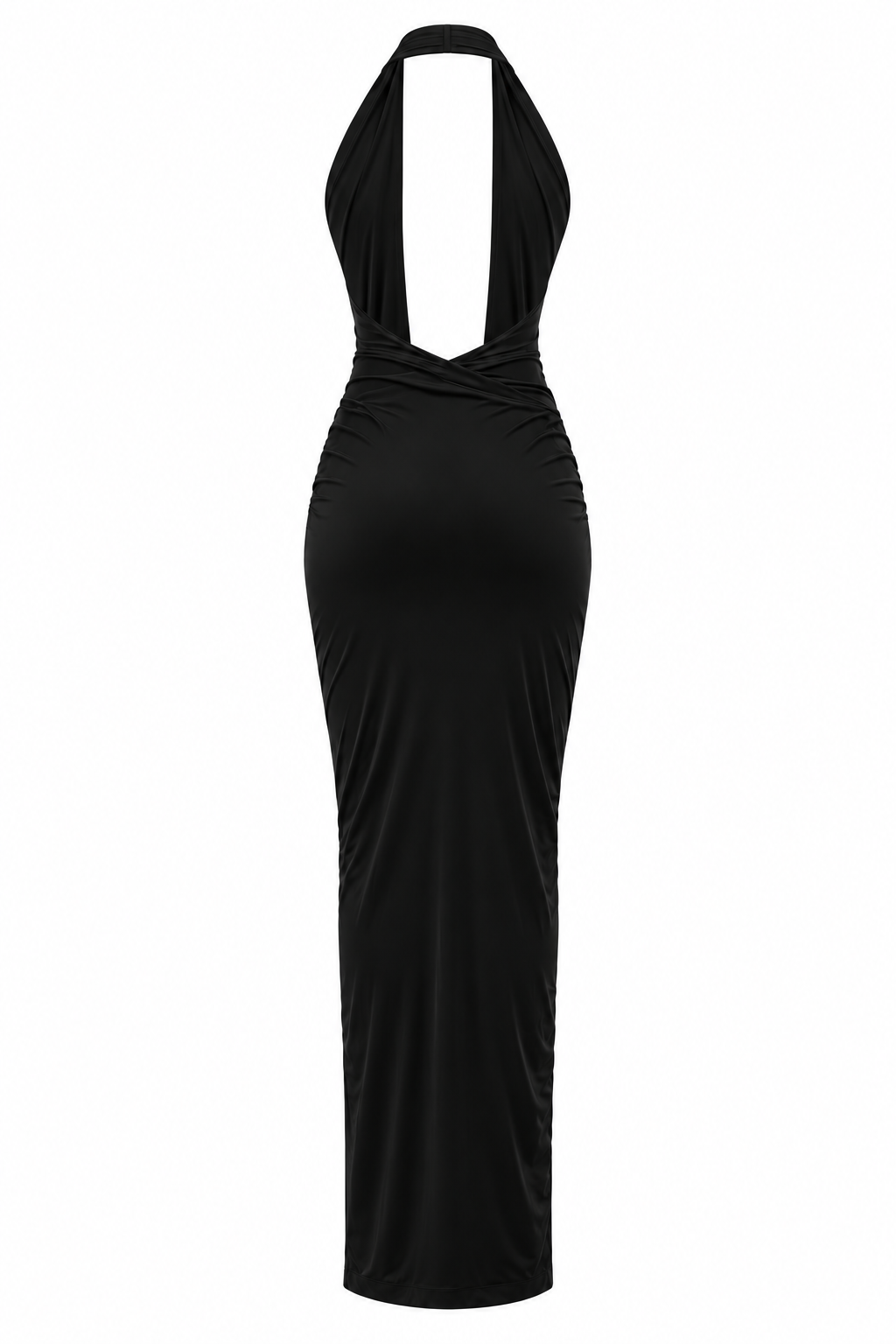 Ruched V-Neck Halter Midi Dress